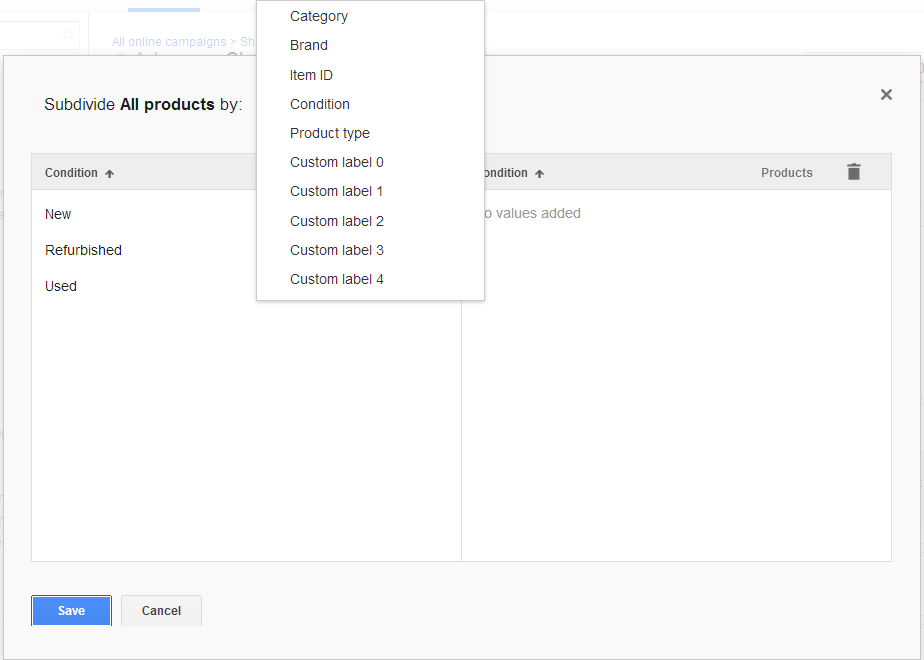 Choosing the subcategories